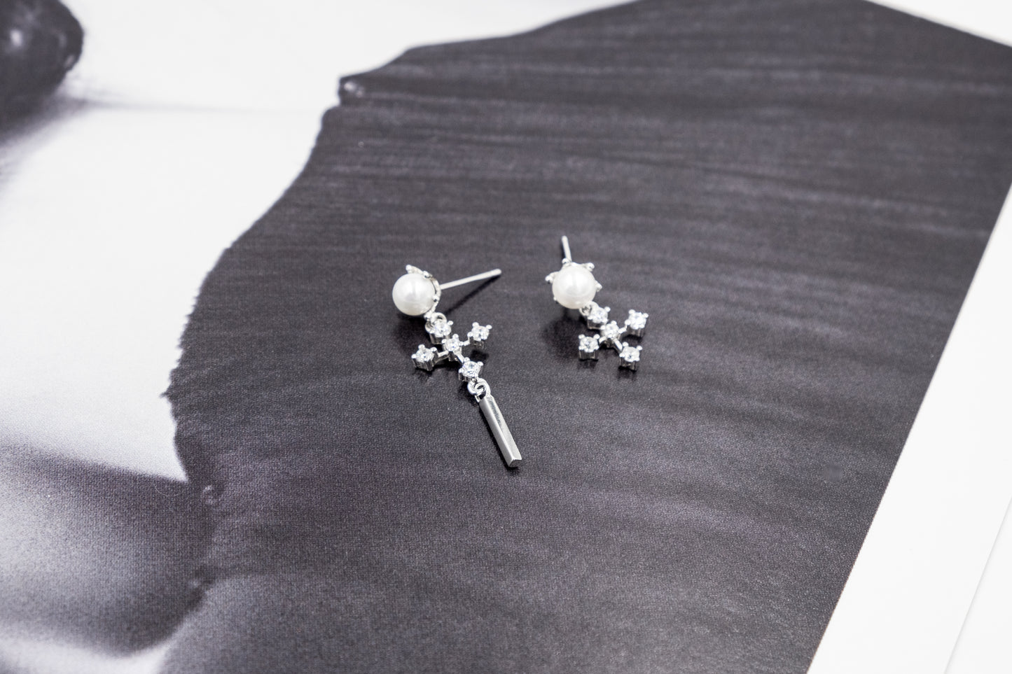 Pearl Cross Earrings